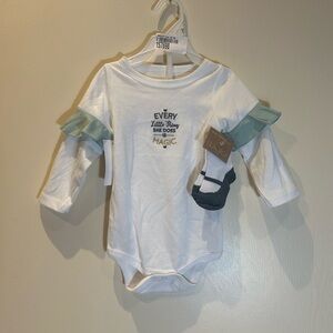 Lila & Jack Baby Girl One Piece with Socks 9-12M Ruffle Sleeve White Green